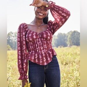 Francesca’s•Simone Floral Corset Blouse•Size XS•NWT